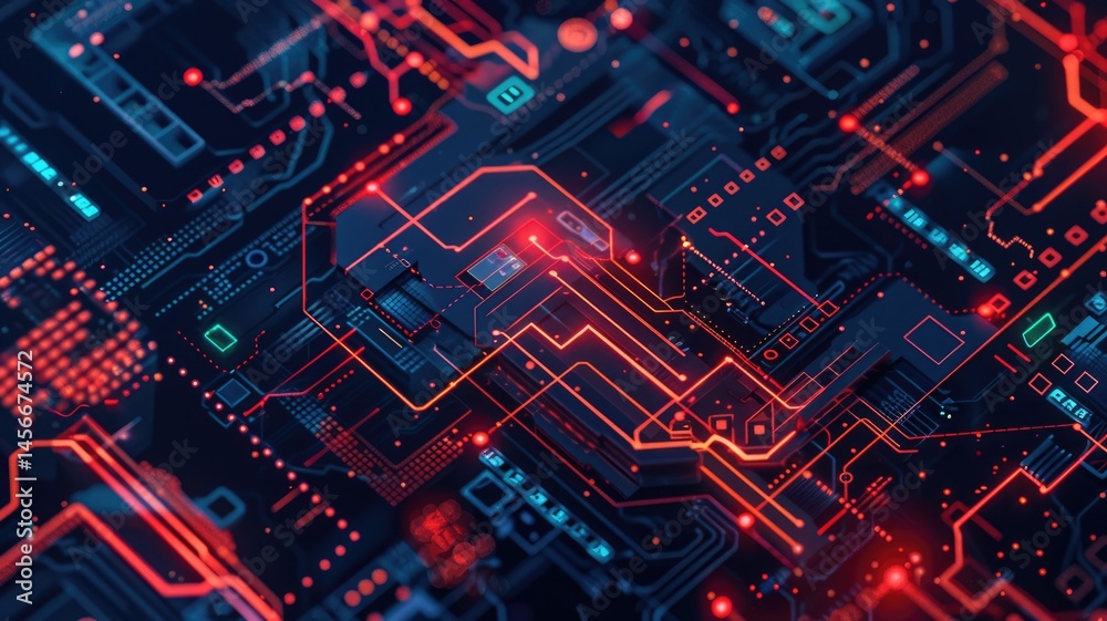 Poster this abstract minimalistic background features a futuristic design with vibrant neon circuits and ge