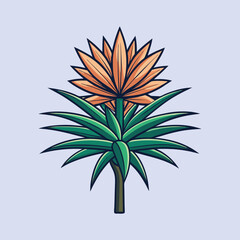 Illustration of a Tropical Plant with a Unique Orange Blossom and Lush Green Foliage