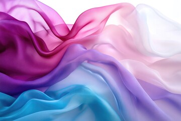 Obraz premium Soft, flowing pastel chiffon fabric in shades of pink, purple, and blue, creating a dreamy, abstract background.