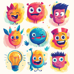 Fototapeta premium Round abstract comic Faces with various Emotions