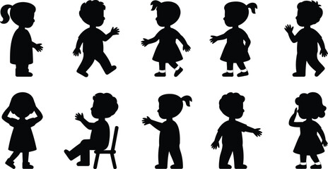 Vector Kids Graphics: Playful Children Silhouettes