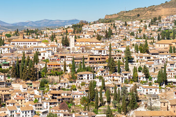 Albaicin district seen from Alcazaba fortress in Alhambra, Granada, Spain