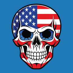 American Flag Skull Illustration – Patriotic Red White Blue Graphic Art