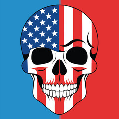 American Flag Skull Illustration – Patriotic Red White Blue Graphic Art