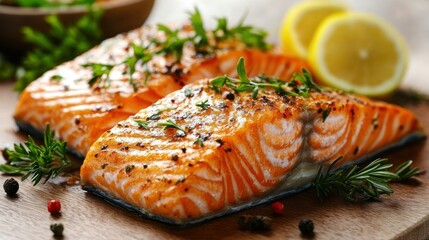 Grilled salmon with lemon and herbs
