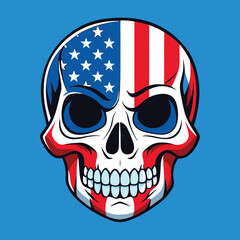American Flag Skull Illustration – Patriotic Red White Blue Graphic Art