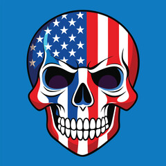 American Flag Skull Illustration – Patriotic Red White Blue Graphic Art