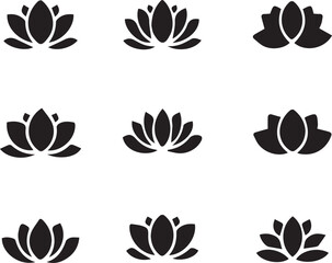 Obraz premium black lotus flower vector, lotus silhouette illustration, sacred flower clipart, black floral lotus, lotus bloom icon, spiritual flower vector