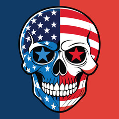American Flag Skull Illustration – Patriotic Red White Blue Graphic Art
