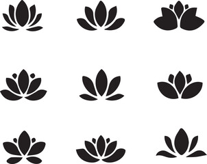 Obraz premium black lotus flower vector, lotus silhouette illustration, sacred flower clipart, black floral lotus, lotus bloom icon, spiritual flower vector