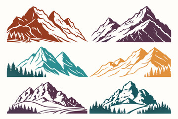 set of Mountain vector silhouette illustration isolated on white background