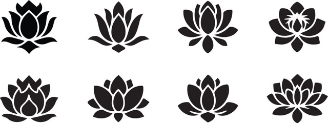 Obraz premium black lotus flower vector, lotus silhouette illustration, sacred flower clipart, black floral lotus, lotus bloom icon, spiritual flower vector