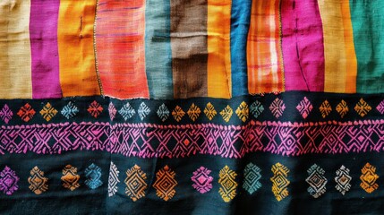 Vibrant textile with intricate border design