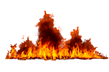 Vibrant flames rising with intense heat on a transparent background
