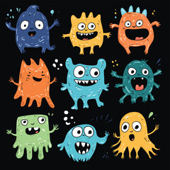Obraz premium Hand drawn cute Tiny Little Doodle Monsters