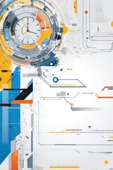 Futuristic Abstract Technology Background with Circular Interface, Blue, Orange, and Gray Color Scheme – Ideal for Innovation, Digital, and Science Applications