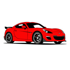 Obraz premium Red-Sports-Car-Cartoon-Illustration-Automotive-Design-Vehicle