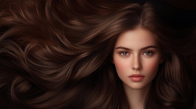 Stunning Portrait of a Young Woman with Luxurious Long Brown Hair