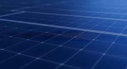 Detailed Close Up of Blue Solar Panels Array with Geometric Pattern Under Clean Lighting for Renewable Energy and Sustainability