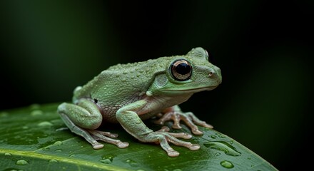 Obraz premium Green Tree Frog on Leaf