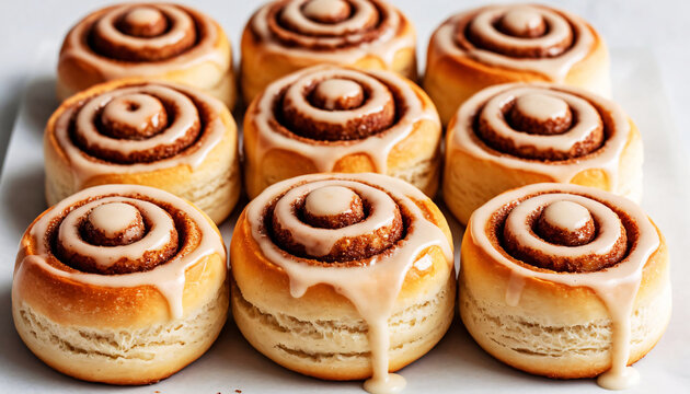Close-up of cinnabons with icing