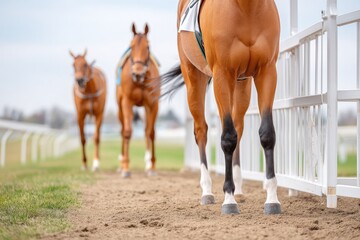 High-angle View of Race Start Gate With Horses Approaching on a Cloudy Day at a Racing Event