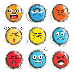Fototapeta premium Round abstract comic Faces with various Emotions