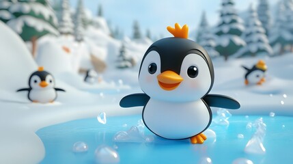 Obraz premium Playful penguins frolic on a winter landscape.