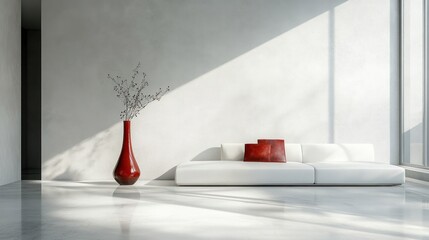 Modern minimalist living room with accent colors