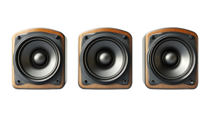 Collection Pack of HighFidelity Wooden Speakers Stereo Sound System set against transparent background