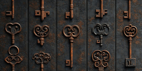 Antique Keys Background Dark Metal Texture Image