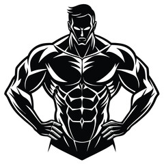 Muscular Bodybuilder Illustration – Fitness Male Physique Vector for Gym & Sports Design