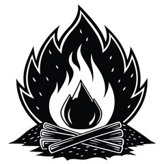 Campfire Flame Vector Illustration – Bonfire Wood Fire Art for Outdoor & Camping Design