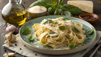 Delicious fettuccine alfredo recipe kitchen food photography rustic setting close-up view culinary art for home chefs