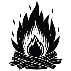 Campfire Flame Vector Illustration – Bonfire Wood Fire Art for Outdoor & Camping Design