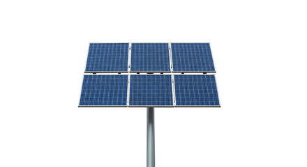Isolated Solar Panel Array with Multiple Blue Square Panels on Gray Pole Against White Background