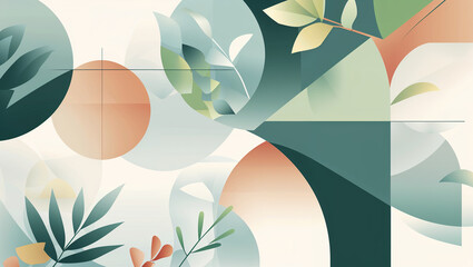 Naklejka premium Abstract botanical illustration with geometric shapes and natural color pallette creates modern artwork
