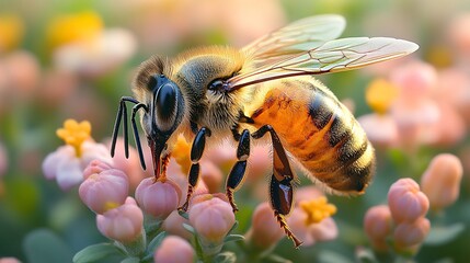 Closeup Of A Honeybee Pollinating Pink Flowers Photoshoot for Nature Magazine Photo Gallery Portfolio 2024 Featuring Beautiful Flowers and Insects in A High Quality 2k Macro View of Pollination in