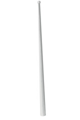 A white, slender flagpole with a rounded finial at the top, standing upright against a light gray background.