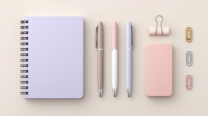 Pastel Themed Flatlay of Stationery Items on Neutral Background