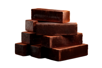 Stacked brown bricks on a transparent background