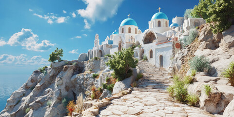 Oia Santorini Greece Whitewashed Houses Cliffside View