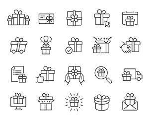 Vector Icon Set for Gifts in Line Style