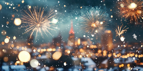 Spectacular Fireworks Display Over Cityscape at Night