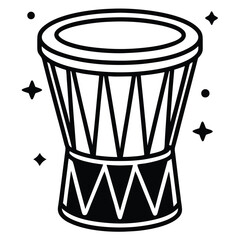 Cartoon Drum Icon with Sticks – Black and White Music Clipart Illustration
