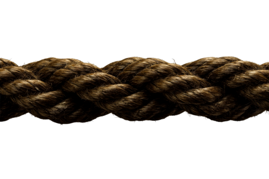 Detailed view of thick braided rope with transparent background