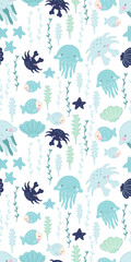 Adorable and fun ocean life seamless pattern