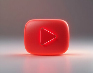 Red Play Button with Glowing Triangle Icon Media Concept