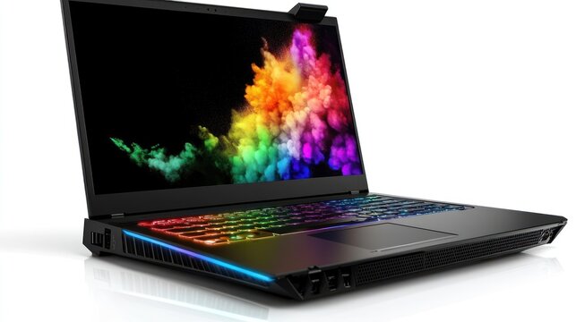 Sleek gaming laptop with vibrant display and RGB lighting