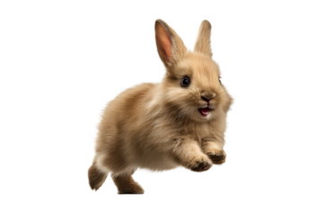 Cute bunny hopping with joy on transparent background